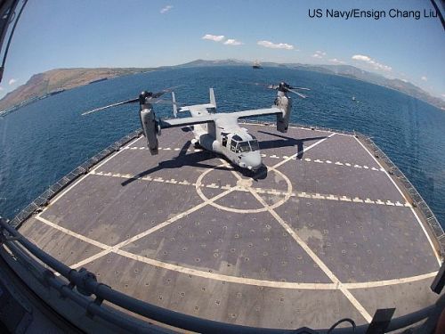 MV-22 trials on US Navy dry cargo ship