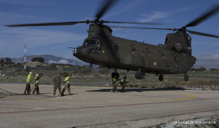 US Marines, Spanish soldiers train helicopter heavy lift capabilities