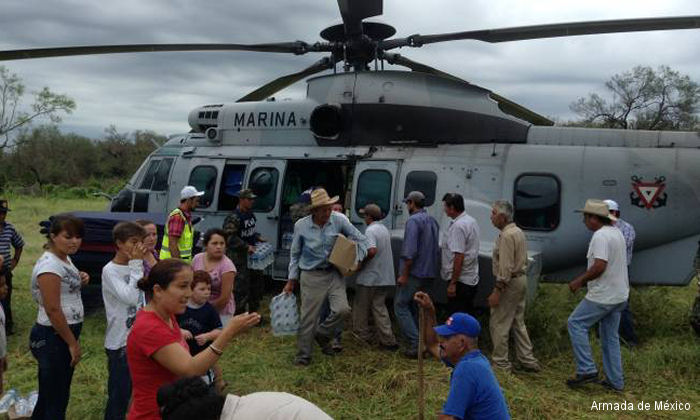 In mid-September 2014, Hurricane Odile hit the Mexican peninsula state of Baja California. Two Mexican Navy EC725 helicopters arrived in the area to perform transport and rescue missions.