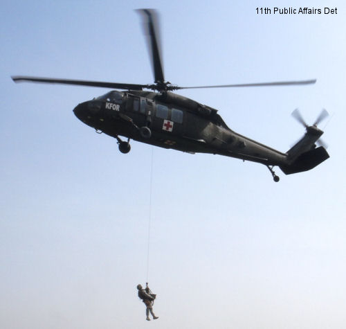 Military K-9s experience medevac training at Camp Bondsteel