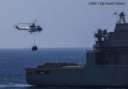 Marines and Sailors receive two tons of mail aboard the Bataan