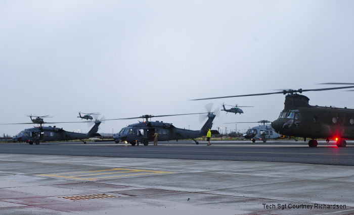 US Army CH-47D Chinooks, German Air Force CH-53GS and USAF HH-60G Pave Hawk helicopters took part of Angel Thunder 2015, a mass casualty exercise in northern Arizona with students from local universities acting as patients