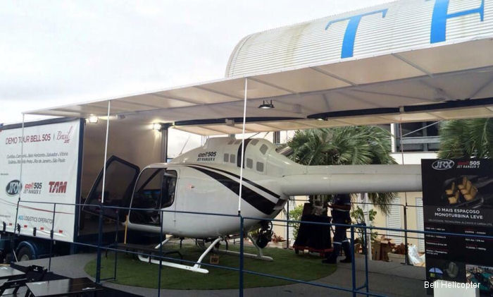 The Bell 505 mockup at recent <a href=/database/airshow/LABACE_2015/>LABACE 2015</a> expo.  Now in a Brazilian demo tour will visit  Camboriú, Curitiba, Belo Horizonte, Vitória, Salvador, Goiania, Ribeirão Preto, São Paulo, Rio de Janeiro and Angra dos Reis.