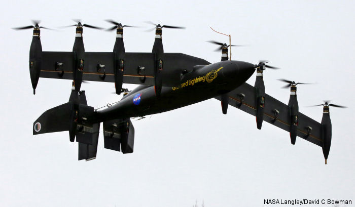 NASA battery-powered, 10-engine remotely piloted Greased Lightning GL-10 which can take off like a helicopter and fly like an airplane transitioned succesfully from hover to wing-borne flight