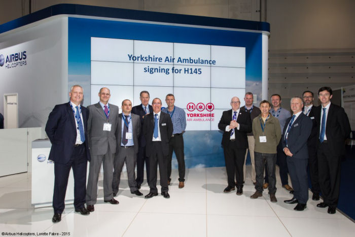 Yorkshire Air Ambulance Signs for H145 at Helitech 2015