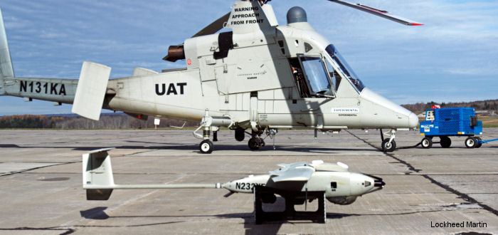 Unmanned K-MAX helicopter, Stalker XE small unmanned aircraft system (UAS), and UAS Traffic Management (UTM) systems work together to extinguish fire in a Lockheed Martin demonstration