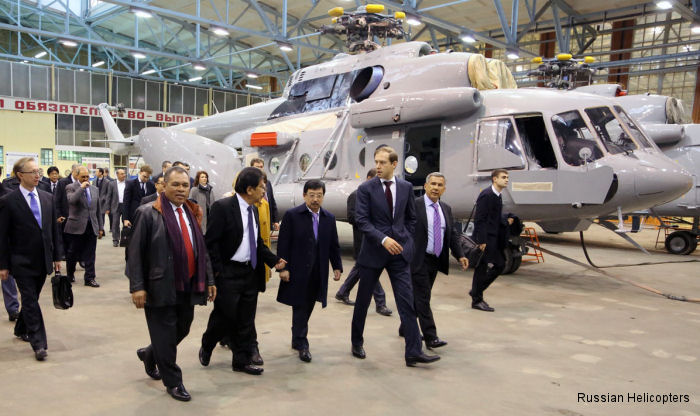 Russian Minister of Industry and Trade Denis Manturov and a delegation from Indonesia headed by Coordinating Minister for Economic Affairs Sofyan Djalil visited Russian Helicopters Kazan plant