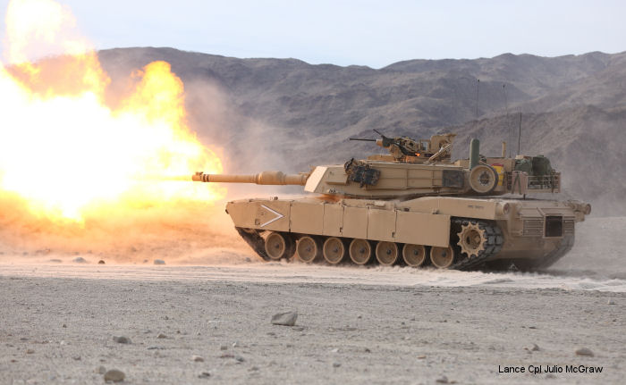 M1A1 Abrams Tank from 1st Tank Battalion, Company B, fires its 120 mm main gun