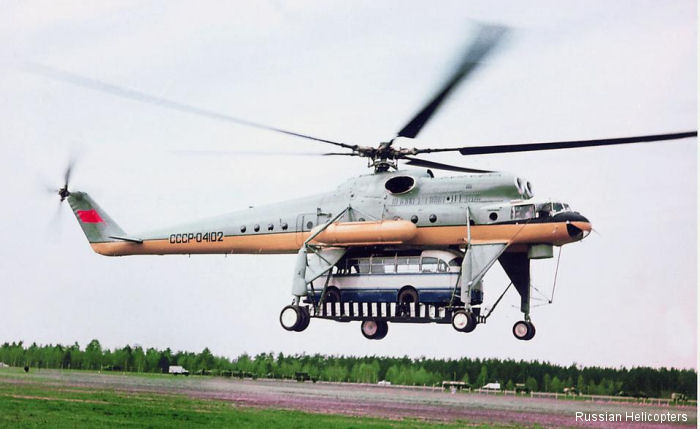 In 1965, the Mi-10, piloted by test pilot Raphael Kaprelyan, lifted a weight of 15 tons to a height of 2840 meters, as well as a 5-ton load to 7151 meters.