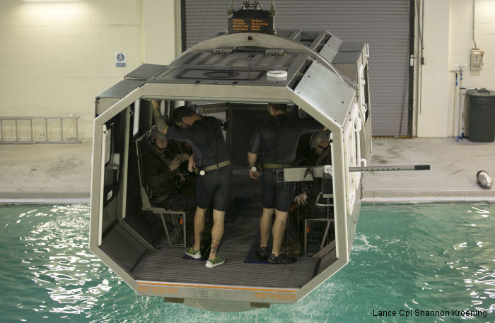 U.S. Marine Corps modular amphibious egress training, or helo dunker, is a lifesaving course to successfully and safely egress out of a helicopter that is submerged in a body of water.