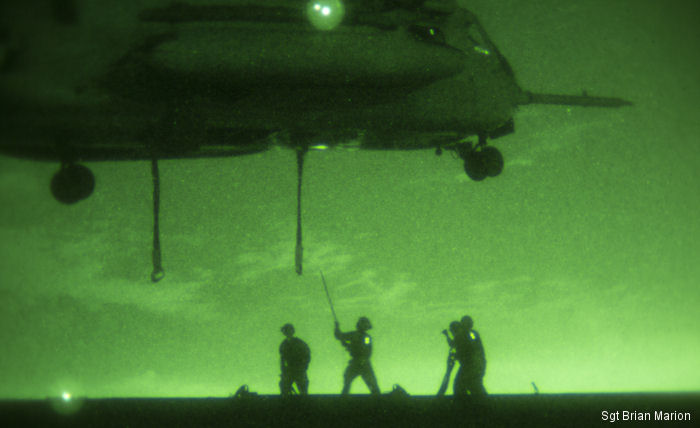 Marines with Marine Medium Tiltrotor Squadron VMM-166 (Reinforced) CH-53E Super Stallion practiced external lift training at night aboard Marine Corps Air Station Miramar