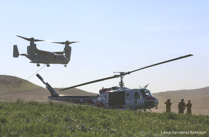Marine Medium Tiltrotor Squadron VMM-165 supported the California Department of Forestry and Fire Protection (Cal Fire) in a fire fighting exercise aboard Hemet-Ryan Air Attack Base