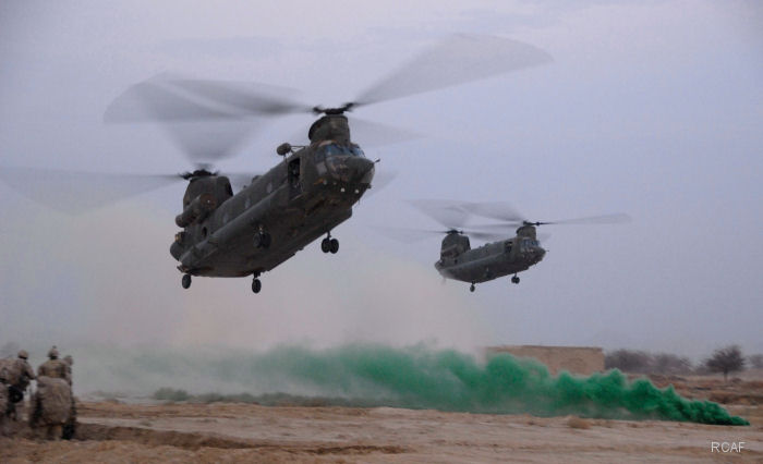 CH-147D Chinook operations in Afghanistan were not without risk. Two Canadian Chinooks were lost in Afghanistan. The first was downed by insurgent fire near forward operating Base Masum Ghar on August 5, 2010, and the second rolled over on landing in dusty conditions while conducting a night air assault mission on May 16, 2011.