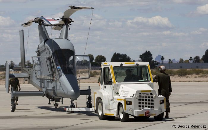 Two Kaman/Lockheed-Martin CQ-24A K-MAX unmanned helicopters from Marine Operational Test and Evaluation Squadron VMX-22 arrived at Marine Corp Air Station Yuma in Arizona