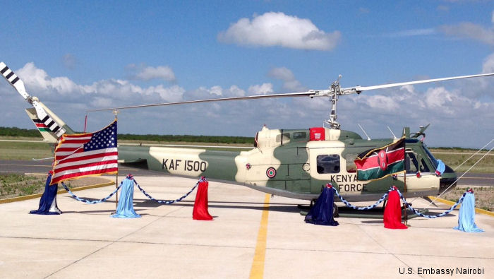 U.S. Ambassador to Kenya delivered first six of eight Bell Huey II helicopters to the Kenya Air Force in a ceremony at Laikipia Air Base
