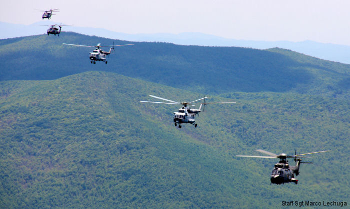 KFOR forces including Croatian Mi-171, Swiss AS532 and US Army Black Hawks helicopters train together during combat search and rescue exercise Operation Icarus in Kosovo