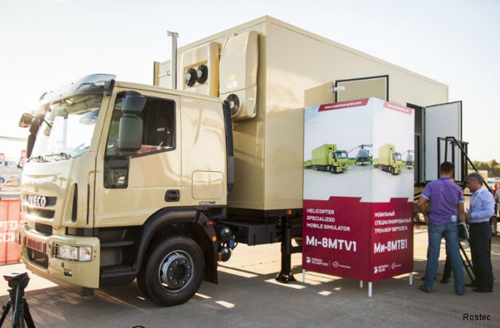 The Mi-8MTV1 helicopter mobile training simulator developed by the VR-Technologies Design Bureau  is mounted on a wheeled chassis and has a self-contained electric power plant