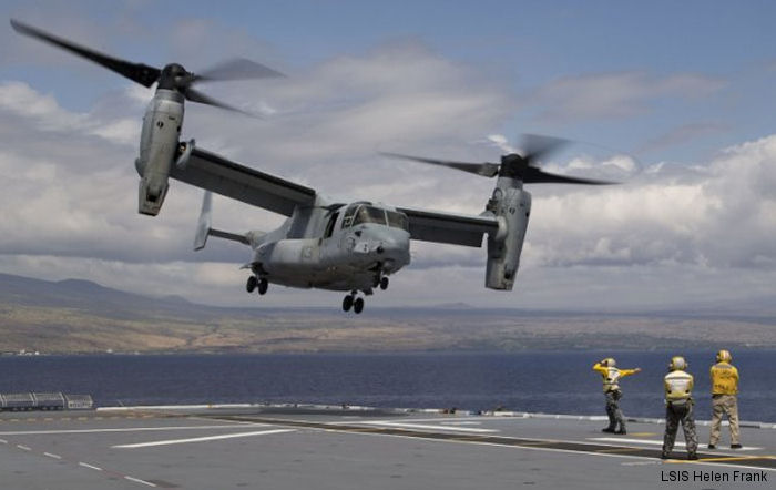 Australian helicopter carrier HMAS Canberra has landed a US Marines MV-22B Osprey tiltrotor aircraft on its flight deck for the very first time during RIMPAC 2016