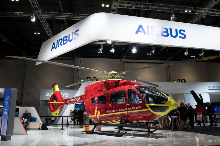 Airbus delivered the first H145/EC145T2 to the Midlands Air Ambulance Charity (MAAC) during Helitech 2017. Operated by Babcock Mission Critical Services (MCS)