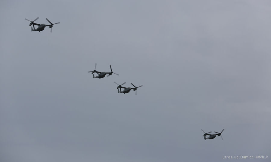 Four MV-22 Ospreys from Marine Medium Tiltrotor Squadron 268 (VMM-268) completed the first transpacific flight for the type