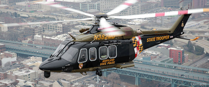 Helicopter AgustaWestland AW139 Serial 41287 Register N382MD used by MSP (Maryland State Police). Built 2012. Aircraft history and location