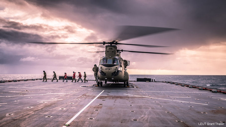 Chinook First Flight Trials on HMAS Choules