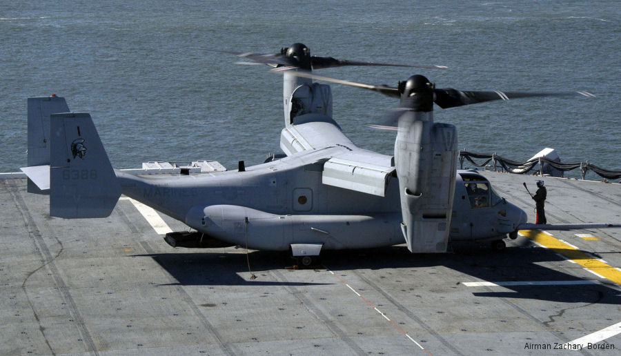 Helicopter Bell MV-22B Osprey Serial D0055 Register 166388 used by US Marine Corps USMC. Aircraft history and location