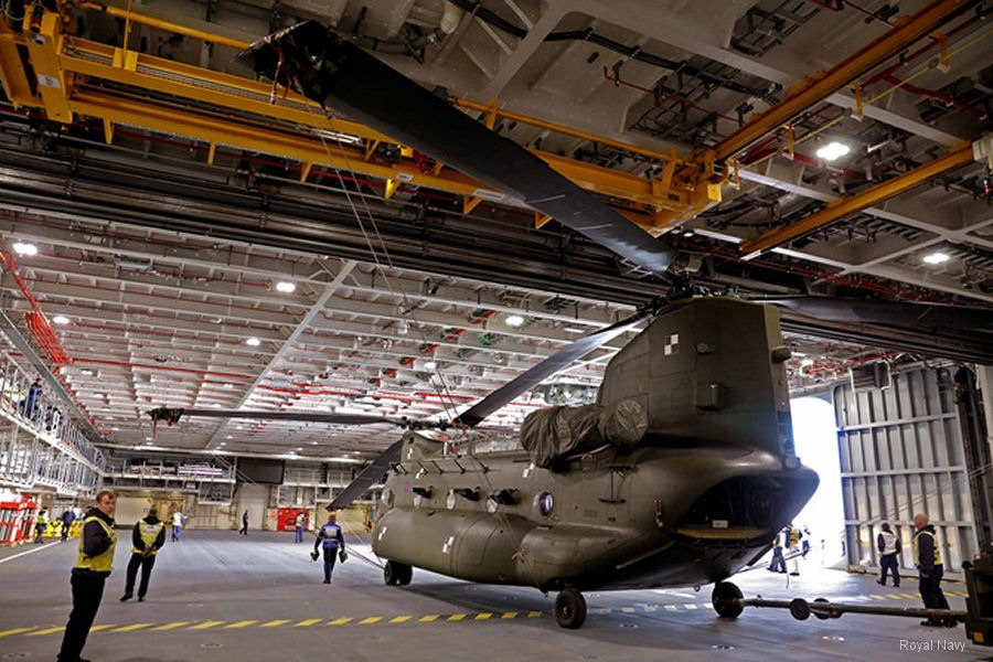 Chinook First Time On HMS Queen Elizabeth Hangar