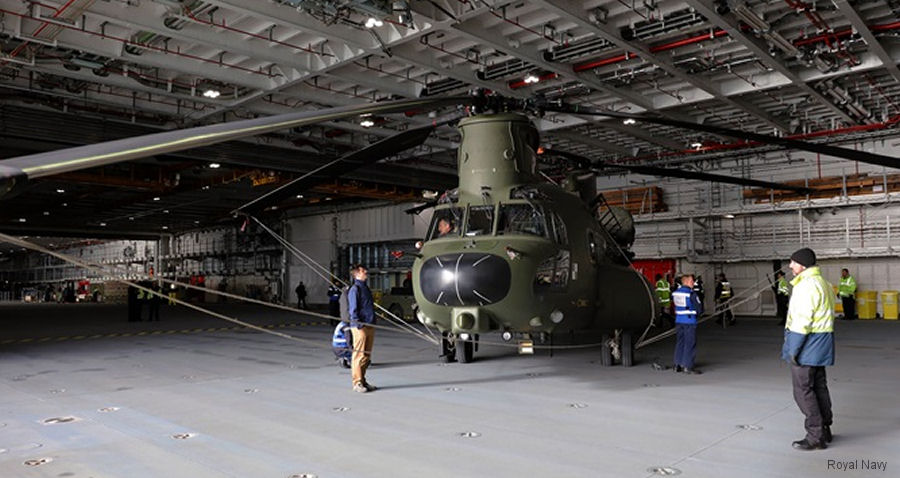 Chinook First Time On HMS Queen Elizabeth Hangar
