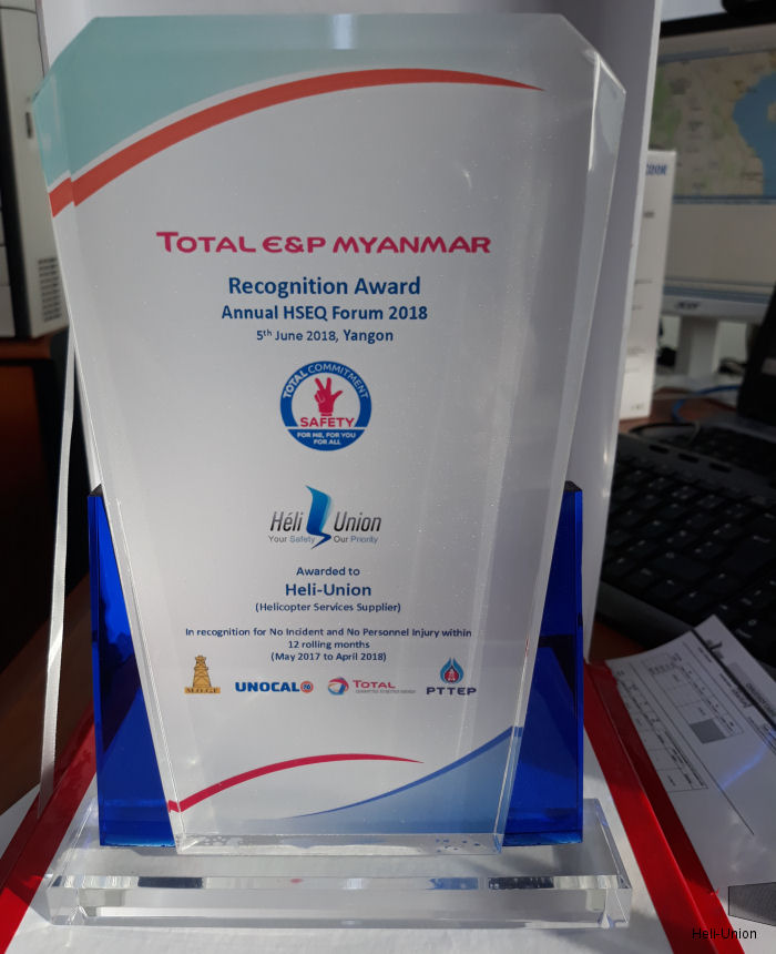 Heli-Union Recognized by Total for Myanmar Service