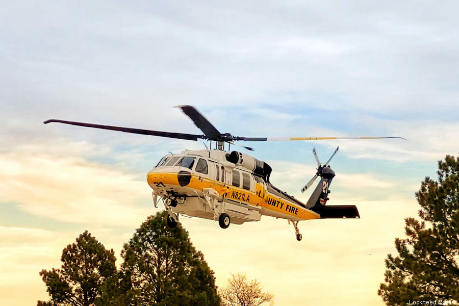 Helicopter Sikorsky S-70i Black Hawk Serial 70-4023 Register N821LA used by LACoFD (Los Angeles County Fire Department) ,PZL Mielec. Built 2017. Aircraft history and location