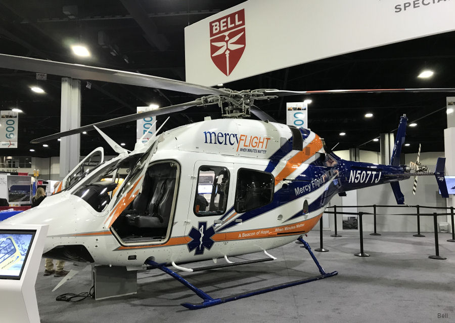 Helicopter Bell 429 Serial 57332 Register N507TJ N838RK used by Mercy Flight WNY (Mercy Flight Western New York) ,Bell Helicopter. Built 2017. Aircraft history and location