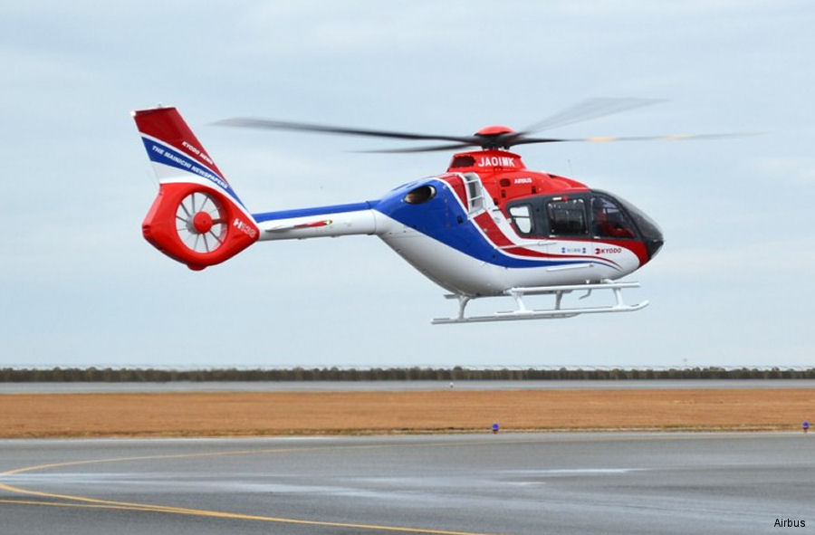 Helicopter Airbus H135 / EC135T3H Serial 2077 Register JA01MK used by Japanese Newspapers and News Media Mainichi Shimbun Newspaper ,Airbus Helicopters Japan AHJ. Aircraft history and location