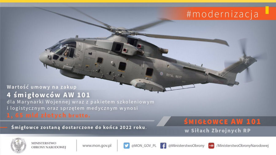 Polish Navy Orders Four AW101 Valued 380M EUR
