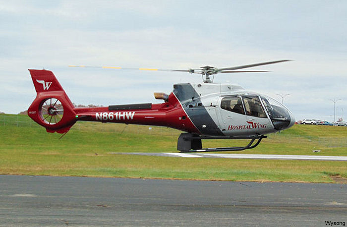 Helicopter Airbus H130 Serial 7908 Register N861HW PR-HTT used by Hospital Wing. Aircraft history and location