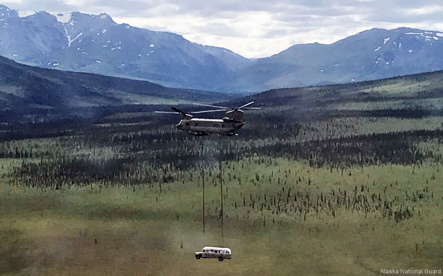 Alaska Guard Chinook Airlifts “Into the Wild” Bus