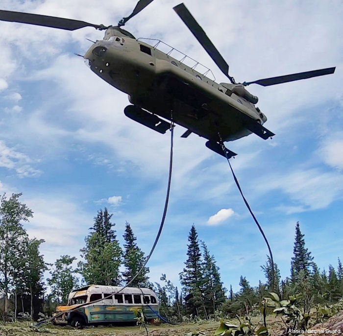 Alaska Guard Chinook Airlifts “Into the Wild” Bus
