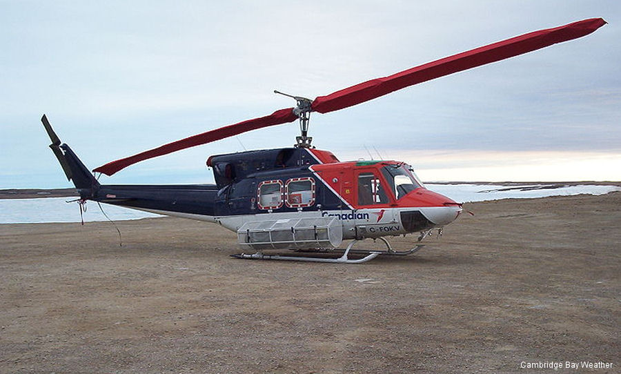 Helicopter Bell 212 Serial 30819 Register C-FOKV N16787 used by Canadian Helicopters Ltd ,Okanagan Helicopters ,Bell Helicopter. Built 1977. Aircraft history and location