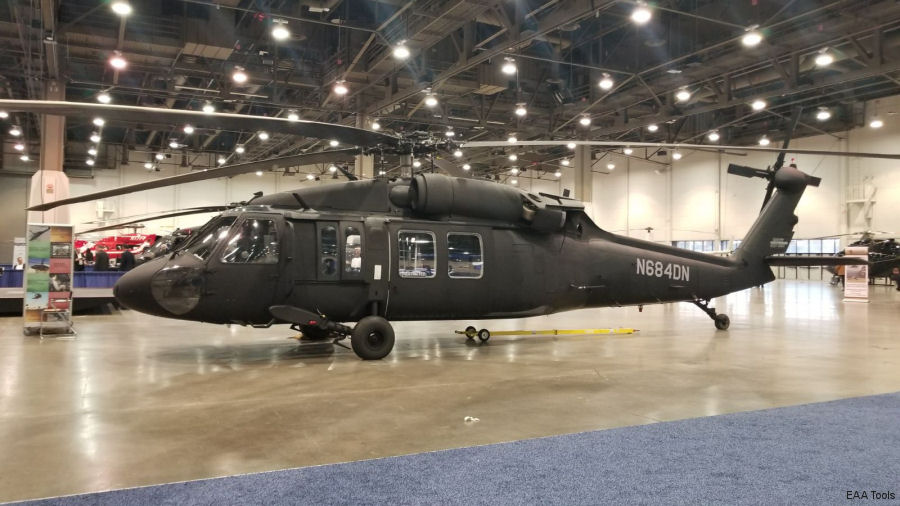 Helicopter Sikorsky UH-60A Black Hawk Serial 70-230 Register N684DN 80-23472 used by Rogerson Kratos ,US Army Aviation Army. Aircraft history and location