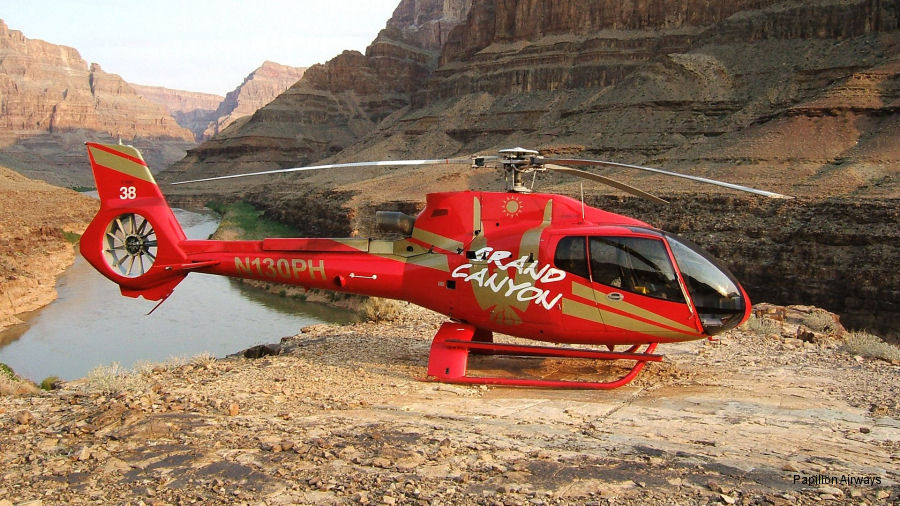 Helicopter Eurocopter EC130B4 Serial 3670 Register N130PH used by Papillon Grand Canyon. Aircraft history and location