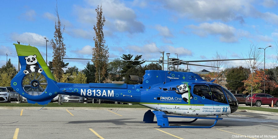 Detailed history and photos of helicopter Eurocopter EC130T2 Serial 7735 Register N813AM used by DMC Children’s Hospital of Michigan ,State of Arizona ,Air Methods Track service timeline and current status.