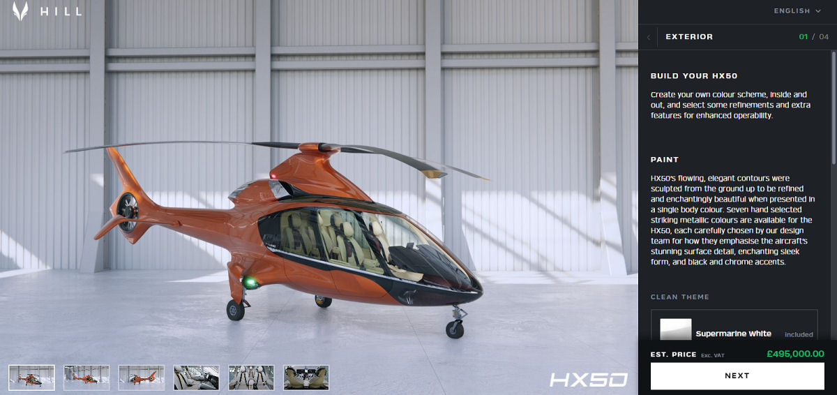 Online Designer for Hill Helicopters HX50