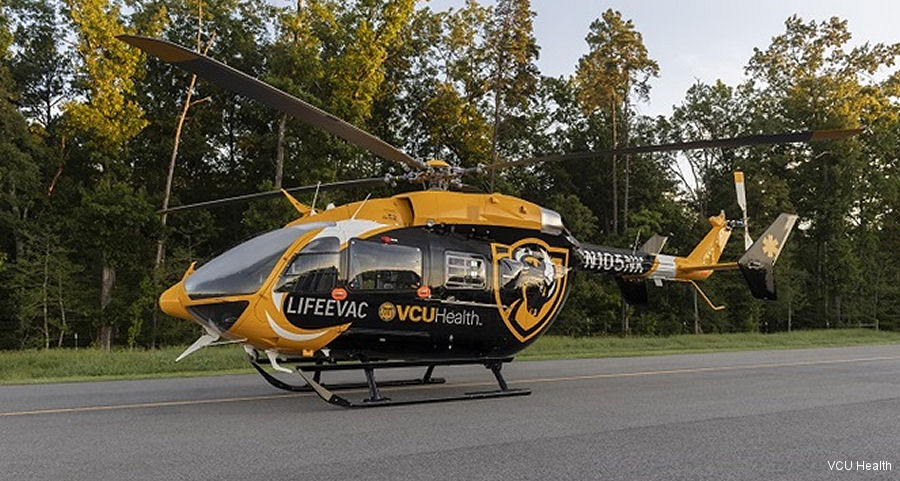 Helicopter Airbus H145 Serial 9860 Register N105NK N123AH used by VCU Health (LifeEvac Virginia) ,Med Trans Corp ,Airbus Helicopters Inc (Airbus Helicopters USA). Built 2020. Aircraft history and location