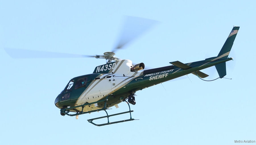 Helicopter Airbus H125 Serial 9149 Register N43SD used by Pinellas Co Sheriff (Pinellas County Sheriff Office) ,Metro Aviation ,Airbus Helicopters Inc (Airbus Helicopters USA). Built 2021. Aircraft history and location