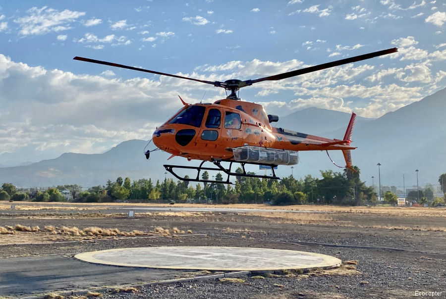 Helicopter Airbus H125 Serial 8410 Register CC-DGM EC-NRP HB-ZOI used by Ecocopter ,Airbus Helicopters España (Airbus Helicopters Spain) ,Heli-TV SA. Built 2017. Aircraft history and location