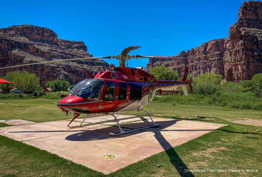 Helicopter Bell 407GX Serial 54504 Register N407LF N512HJ used by Classic Air Medical ,Bell Helicopter. Built 2014. Aircraft history and location