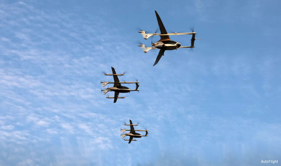 Three Full-Scale eVTOL Aircraft Flight Formation