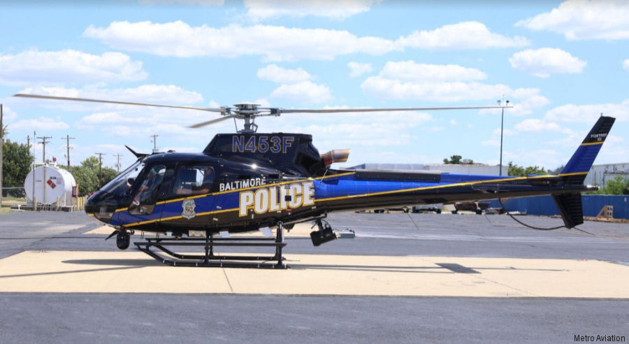 Helicopter Airbus H125 Serial 9317 Register N453F used by BPD (Baltimore Police Department) ,Metro Aviation ,Airbus Helicopters Inc (Airbus Helicopters USA). Built 2022. Aircraft history and location