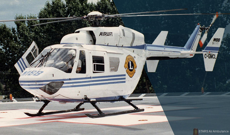 Detailed history and photos of helicopter MBB Bk117A-1 Serial 7050 Register N911WJ N401PH N507AL C-GMCL D-HBMY used by MCFR (Martin County Fire Rescue) ,PHI Inc ,Canadian Ambulance Services STARS (Shock Trauma Air Rescue Society) ,MBB Track service timeline and current status.