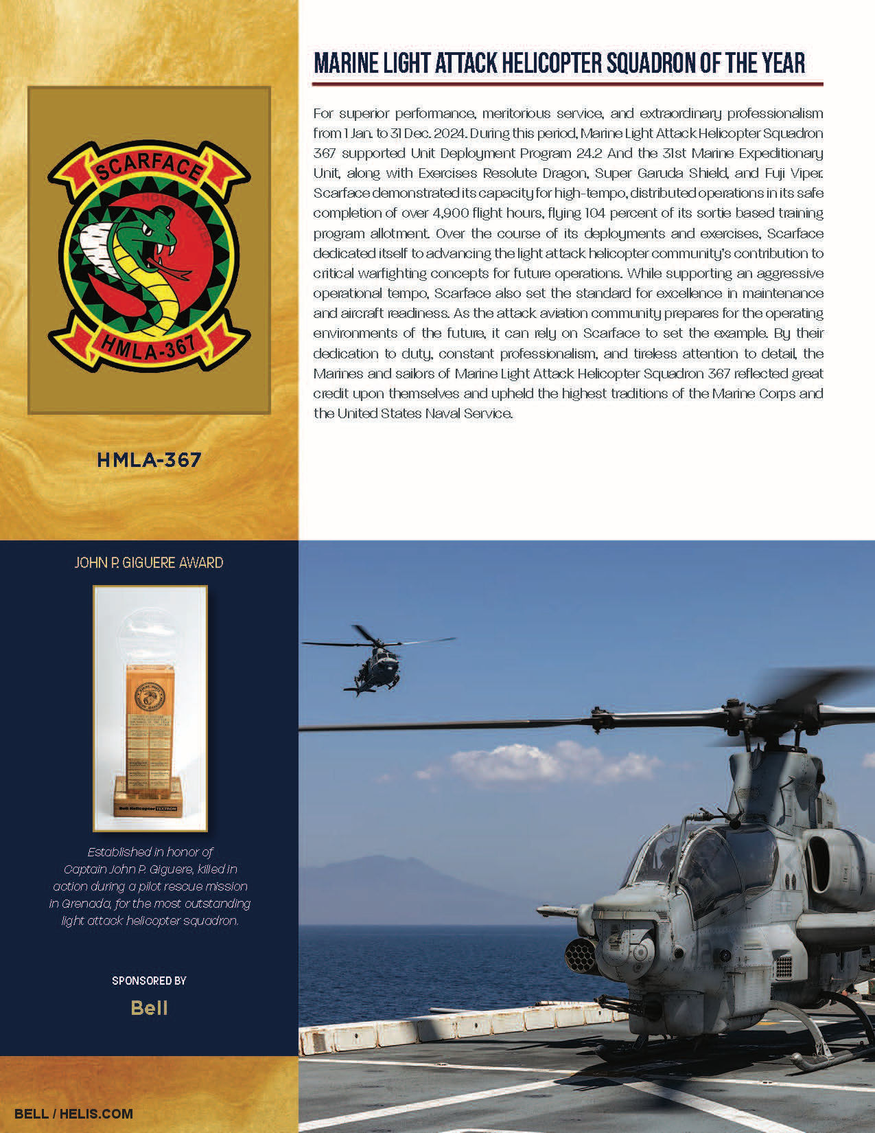 Bell Sponsors Marine HMLA Squadron of the Year Award